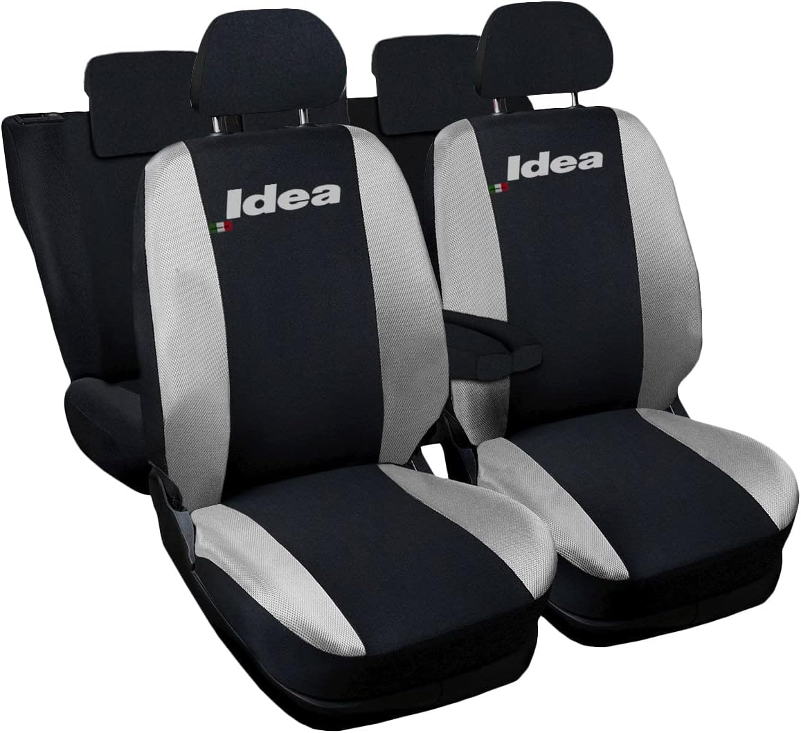 Coprisedili Auto Compatibili Per Idea, Made In Italy, Set Di Copri Sedili Completo Colore Nero Grigio Chiaro 91181413