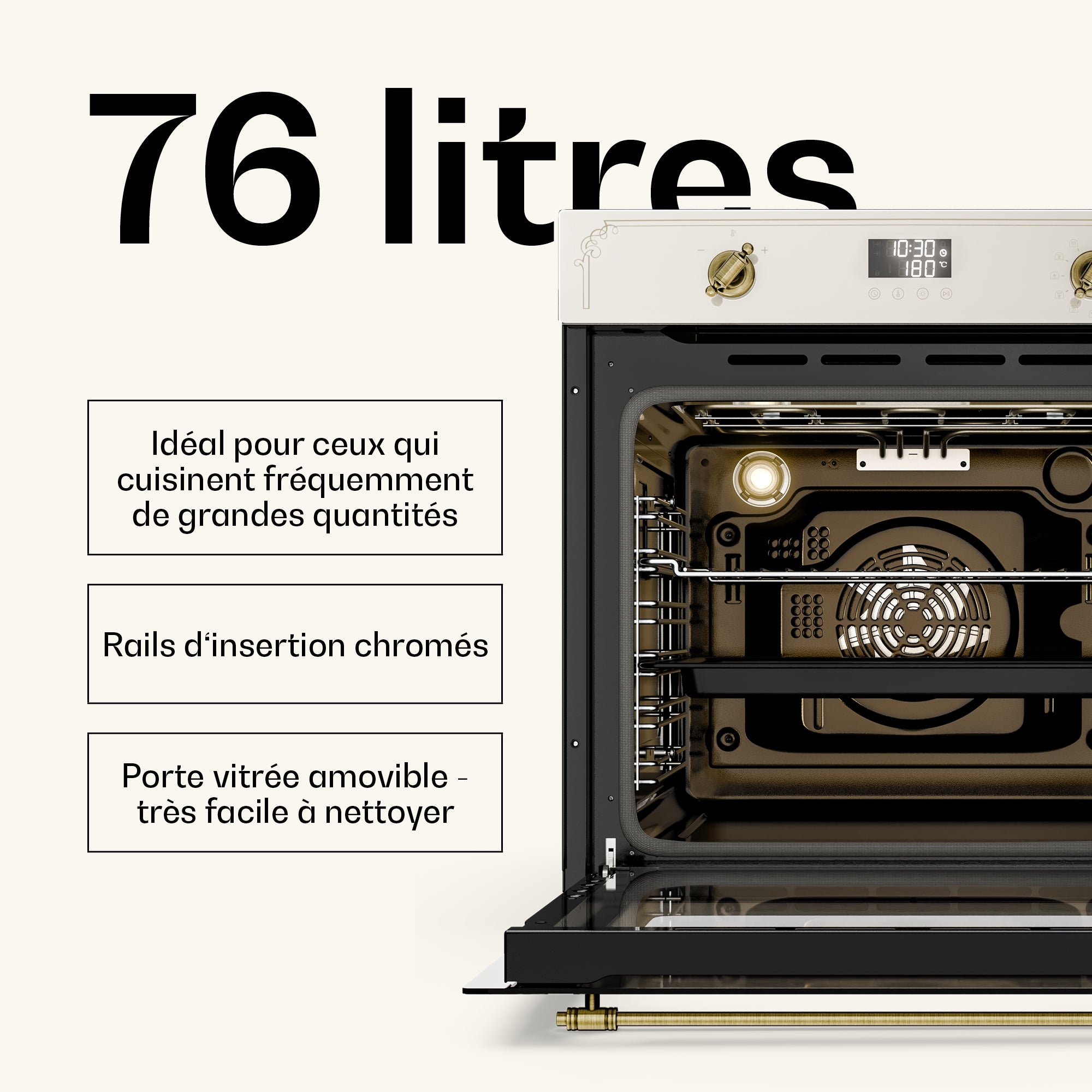 KLARSTEIN Four pyrolyse Victoria | Cuisinière électrique avec fonction pyrolyse | 3150 W | 76 l | 60 cm Beige - 5