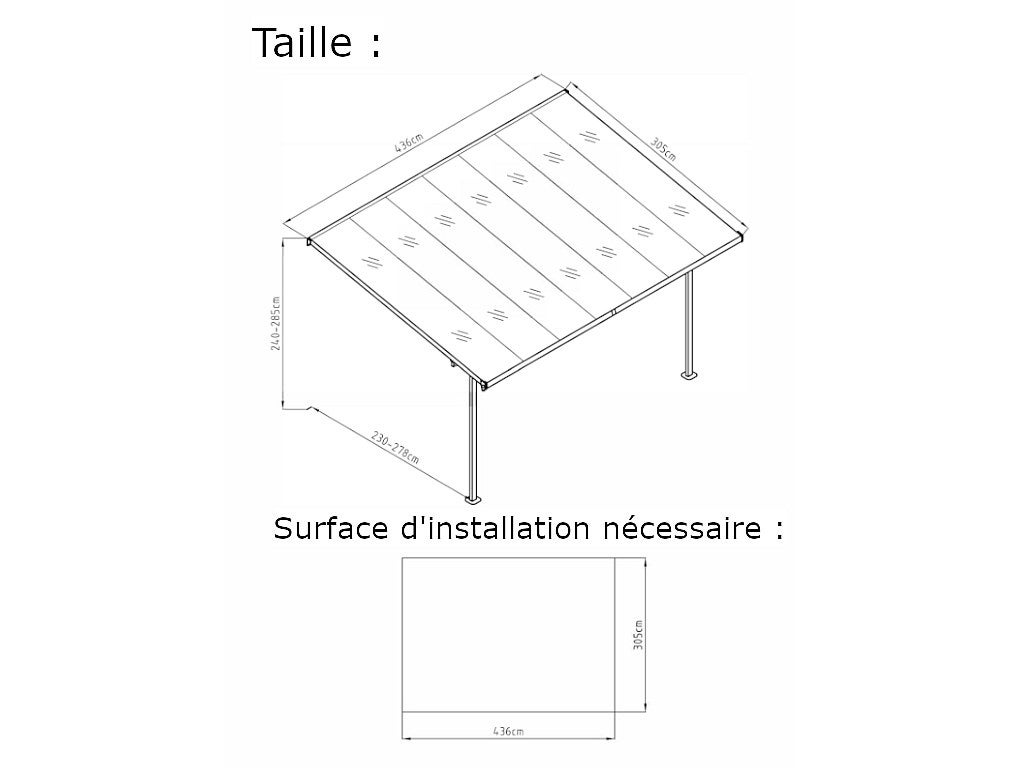 Pergola per terrazzo addossata 13,2 m² L436 x P305 x H240/285 cm in Alluminio Antracite - ALVARO - 6