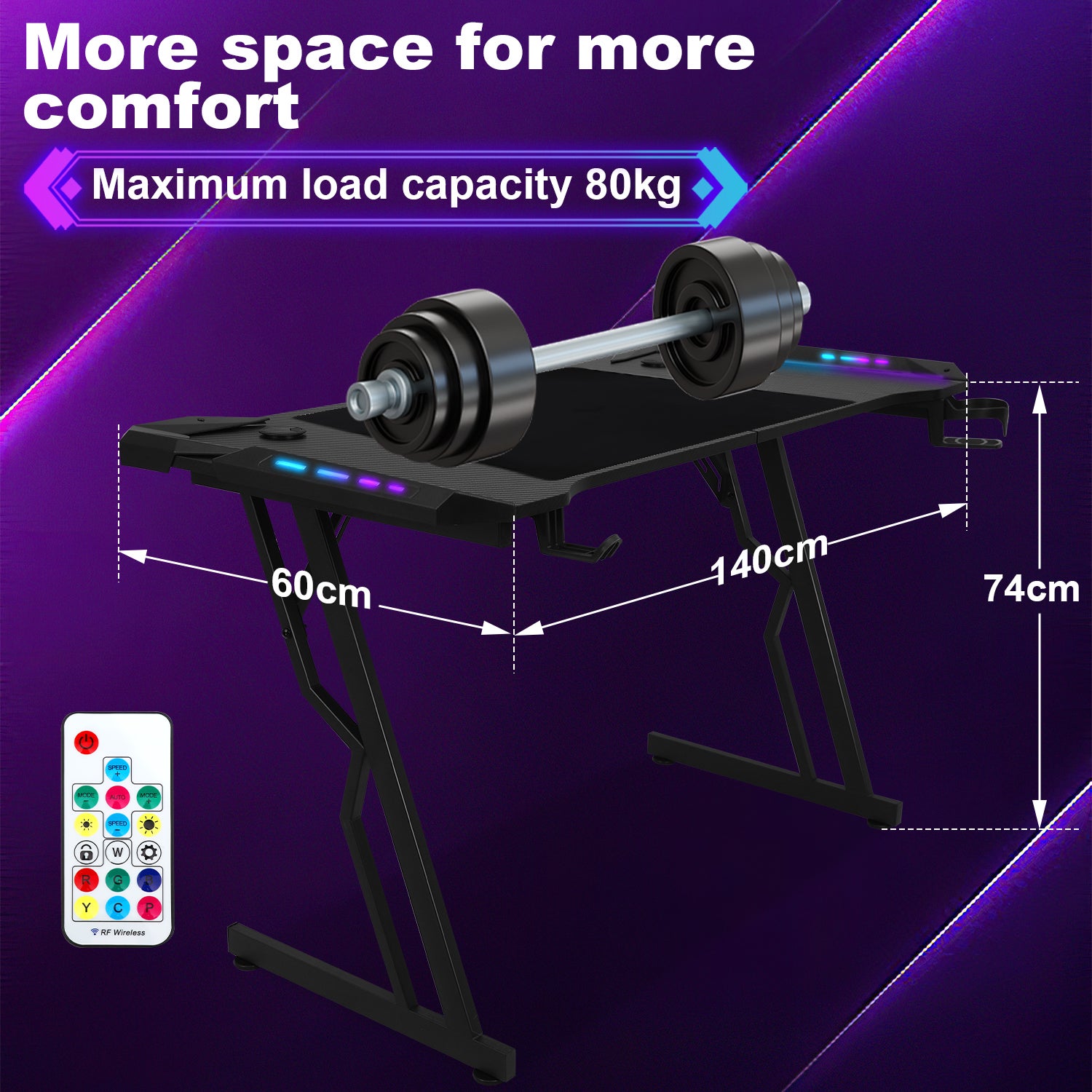 KESSER Mesa Gaming 100x60 Cm Con LED – Escritorio Forma Z, Porta Auriculares, Alfombrilla Ratón Y Soporte Incluidos