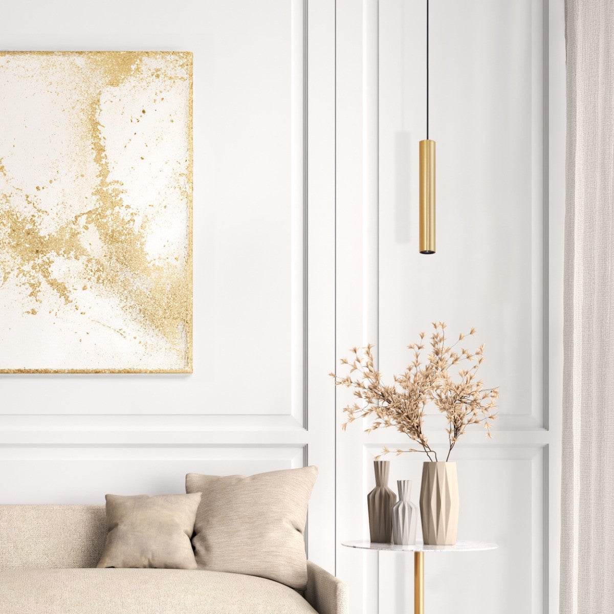 Lampa wisząca Lungomare złoty galwanizowano-satynowa czerń 1xGU10x10W tuba wym: 110 x 10 x 10 cm aluminium Polux - 2