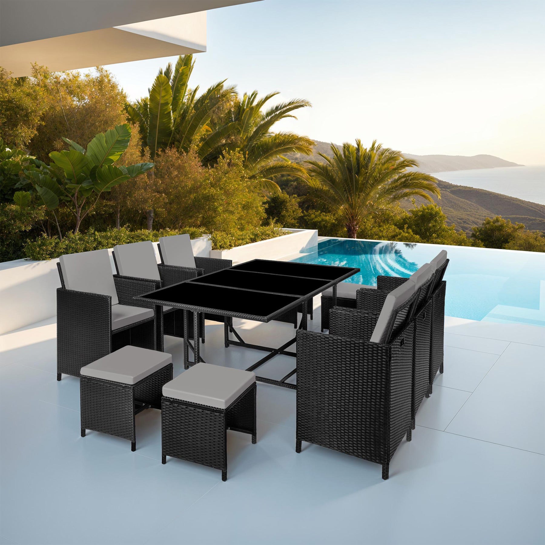 Salon de jardin en polyéthylène encastrable, assise confortable, dimensions 167 x 109,5 x 73 cm, noir TECTAKE - 3
