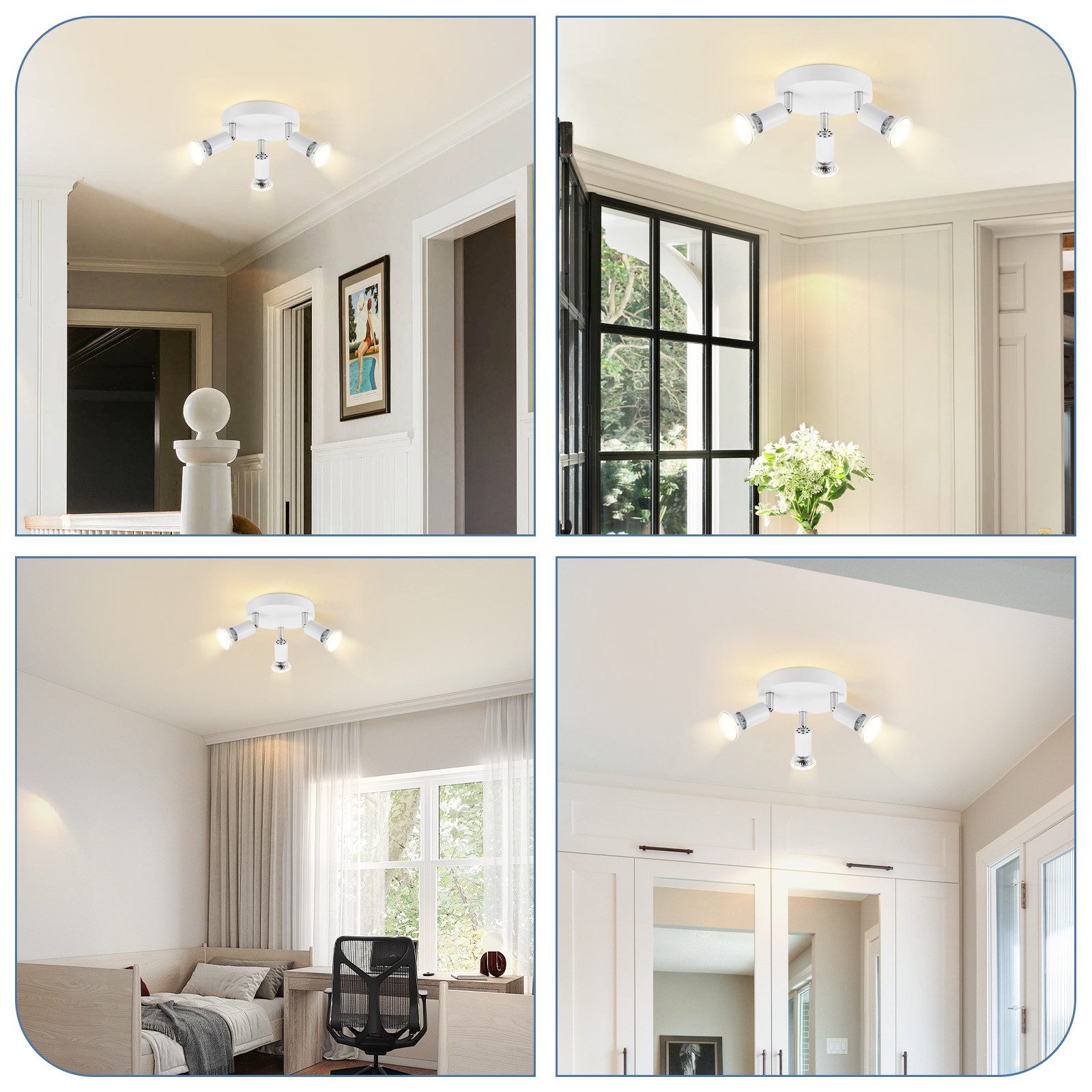 NETTLIFE Lámpara de Techo LED GU10 - 3 Focos de Techo Redondos Modernos de 350° para Cocinas Pasillo Dormitorio Sala de Estar - Sin Bombilla blanca - 7