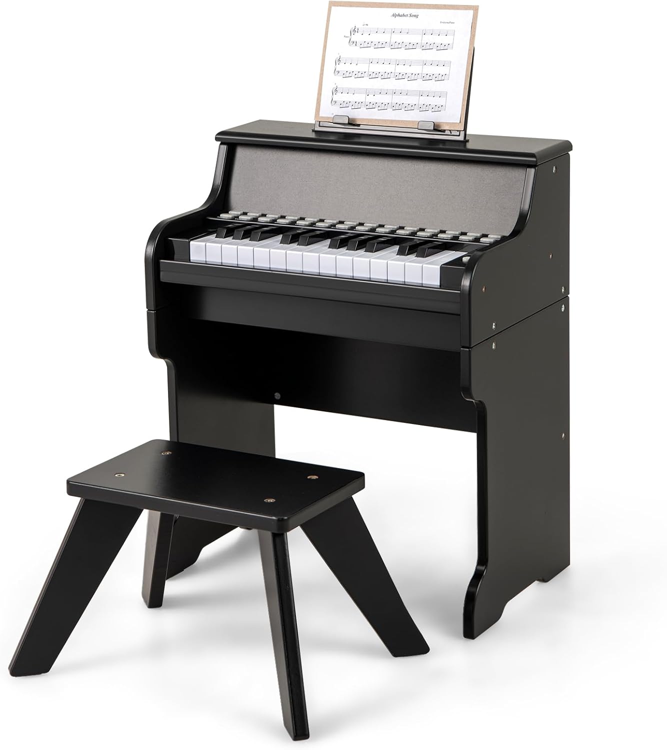Klavier dla Dzieci z Taboretem, Cyfrowy Fortepian z 25 Klawiszami i Pulpitkiem, Tryb Nauki, Regulowana Głośność/Prędkość (Czarny)