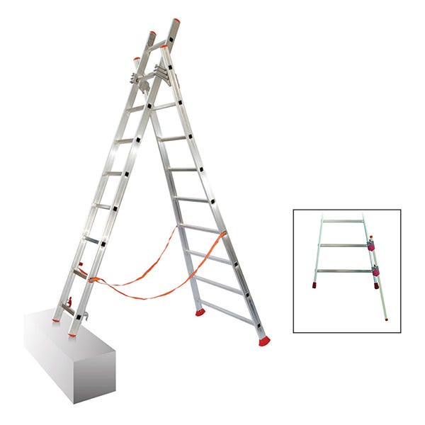 Echelle transformable 2x9 barreaux - Longueur déployée 4,26m - Sol plat ...