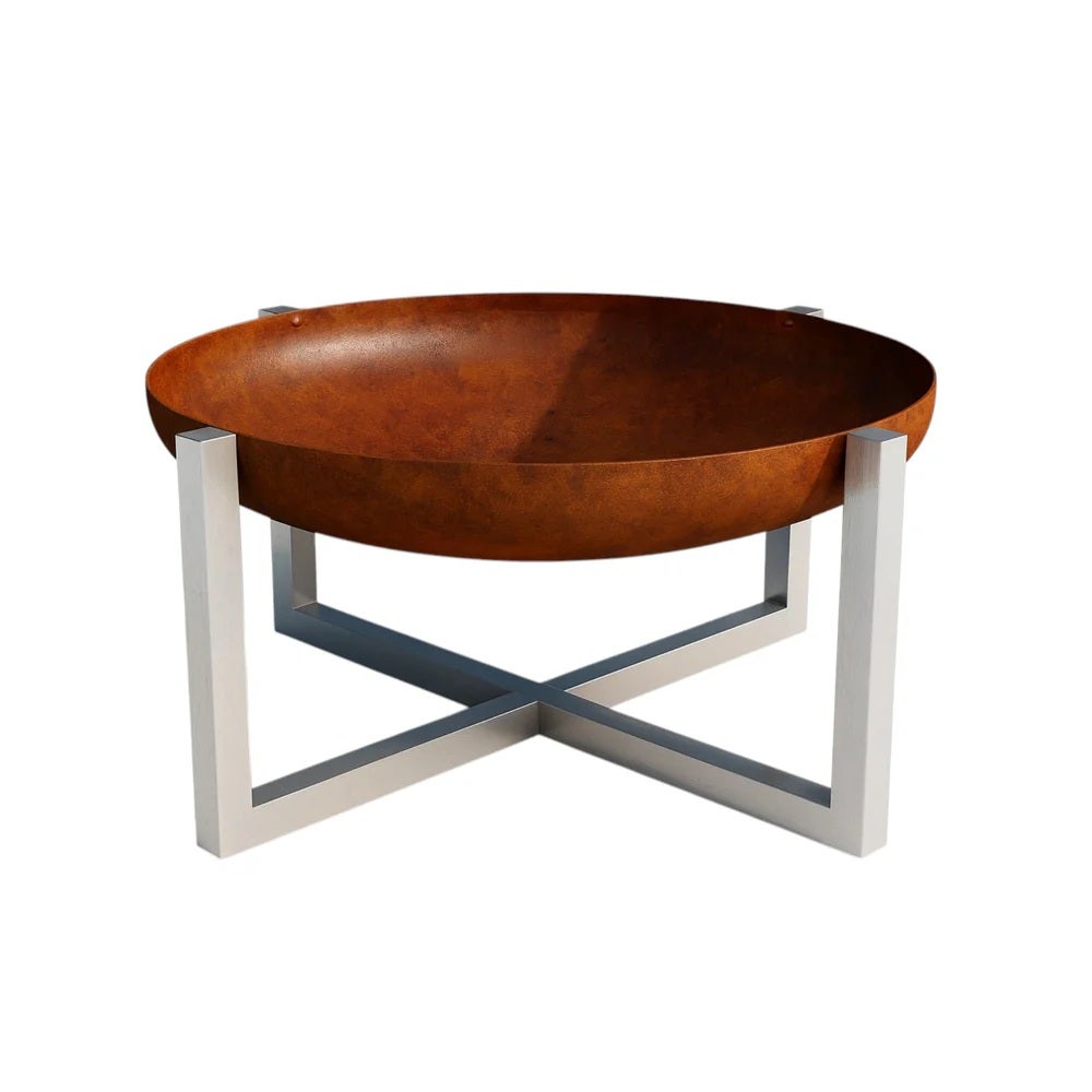 Brasero contemporáneo quadra, acabado en acero corten/acero inoxidable, grande