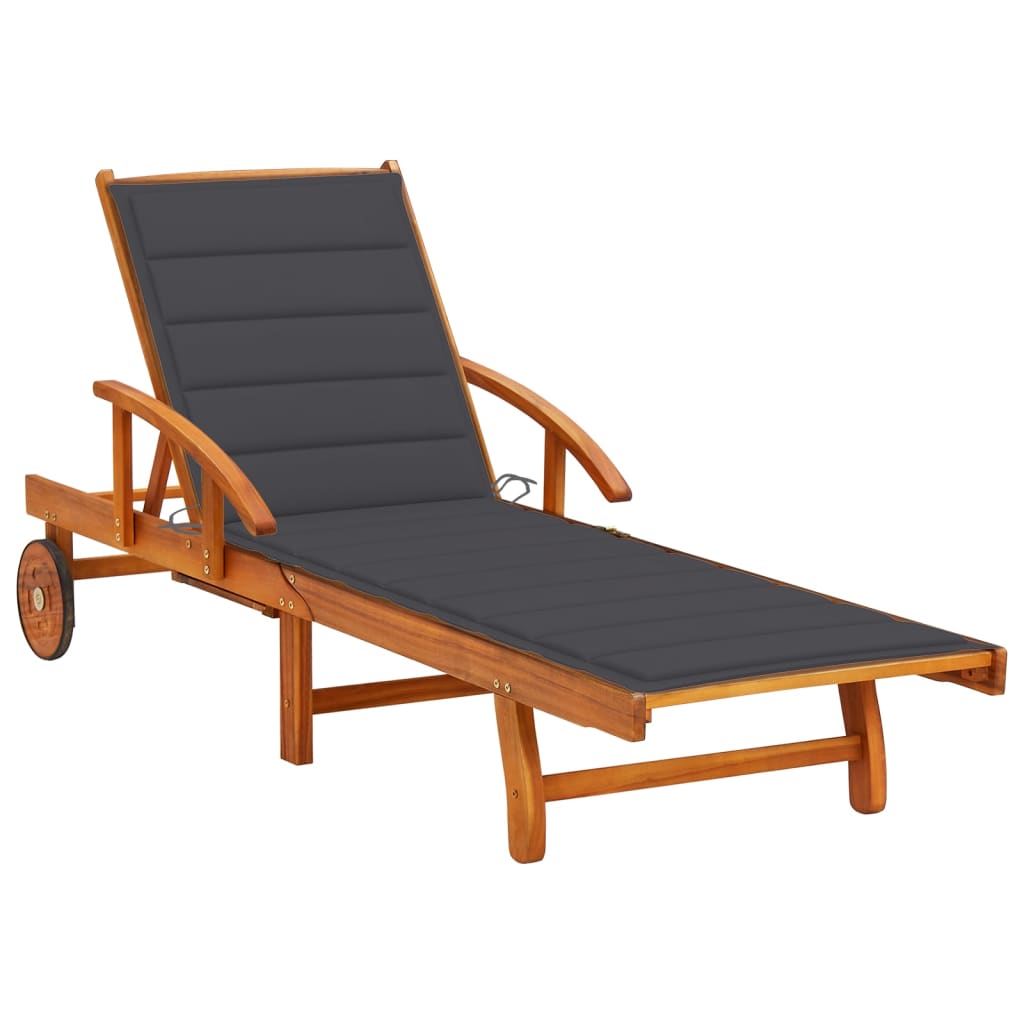 Lettino Prendisole da Giardino | Sedia a Sdraio | Chaise Longue con Cuscino Massello di Acacia CFW601152 - 2
