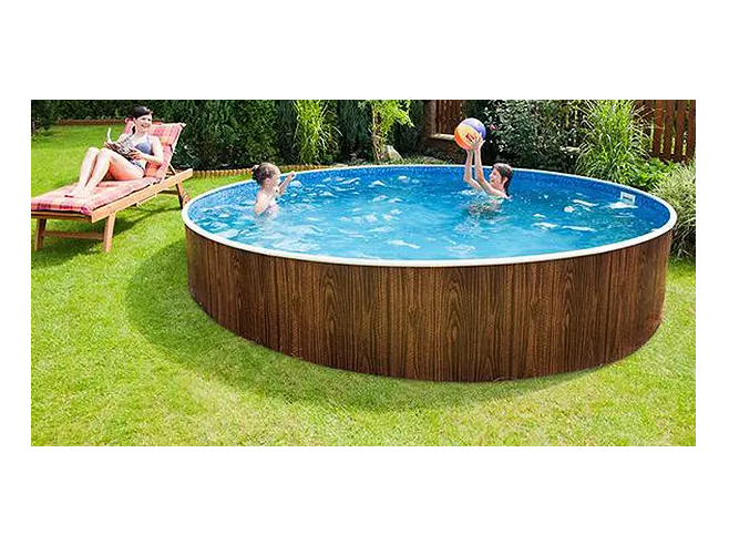 Piscina Azuro redonda elevada 3,6 x 1,2 m Efecto Madera con Liner, Skimmer, Flitro, Escalera y con agujeros fuera del eje - 2