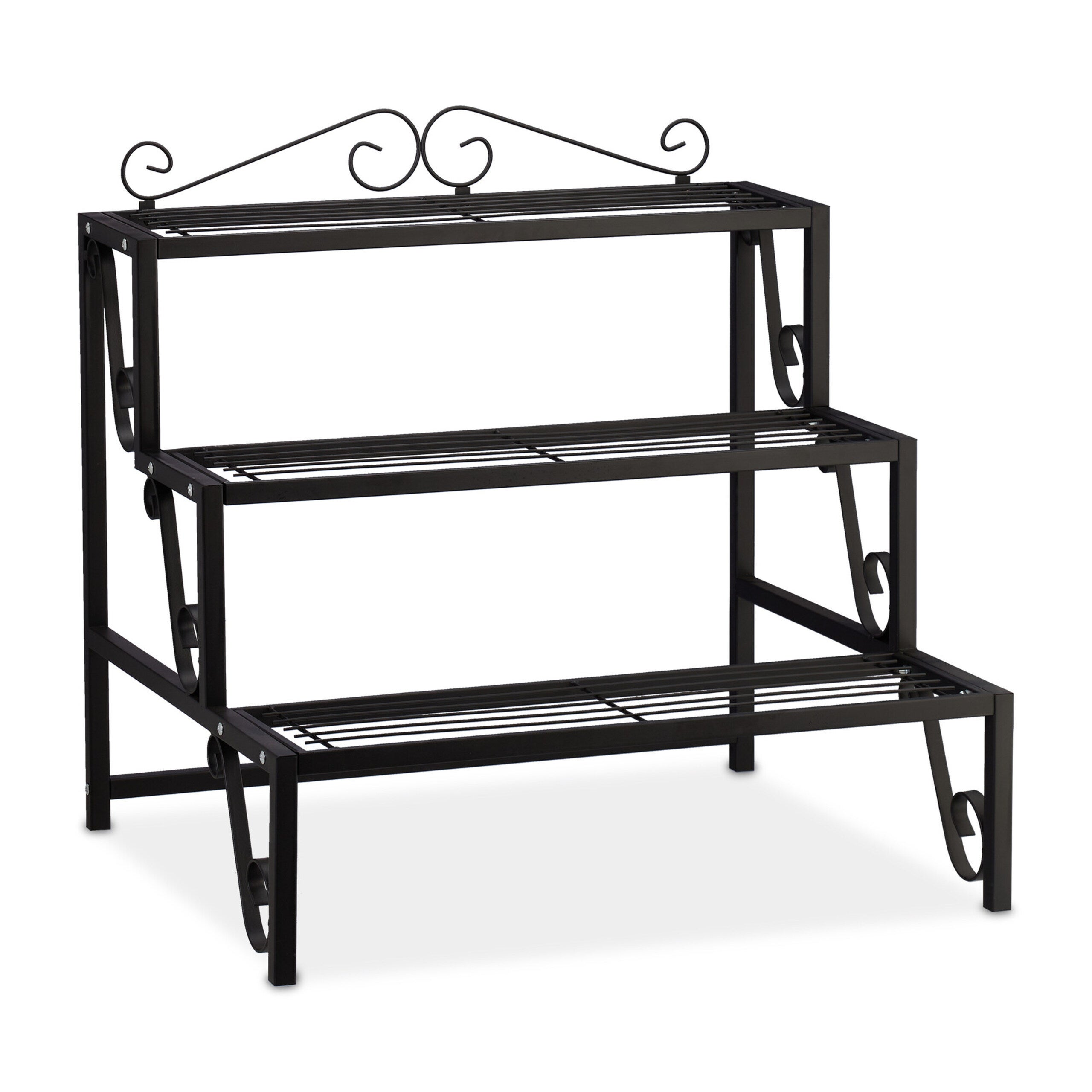 Étagère à plantes en métal, 3 niveaux, pour intérieur et extérieur, avec ornements, 69 x 70 x 60 cm, noire, Relaxdays - 9