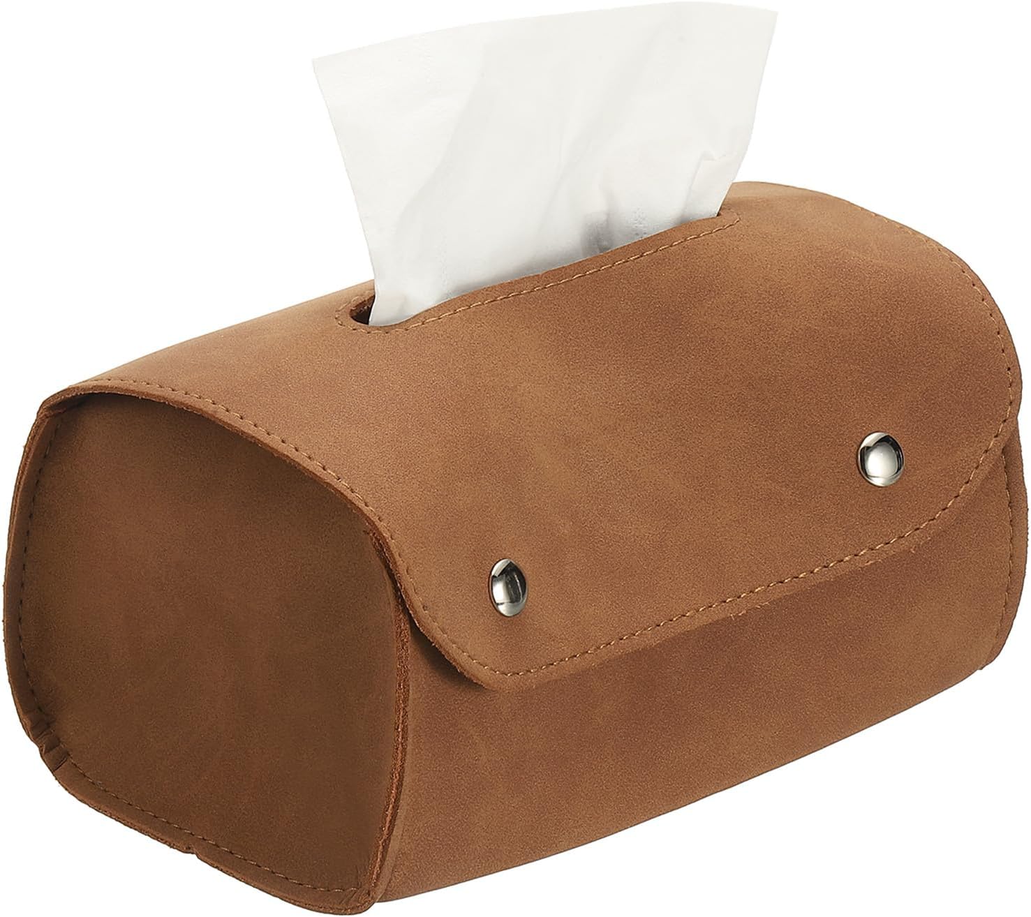 Pudełko na chusteczki z ekoskóry, prostokątne, z guzikiem, do dekoracji domu/łazienki (brązowe, 18 x 10 x 8 cm)
