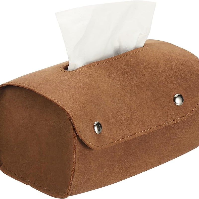 Pudełko na chusteczki z ekoskóry, prostokątne, z guzikiem, do dekoracji domu/łazienki (brązowe, 18 x 10 x 8 cm)
