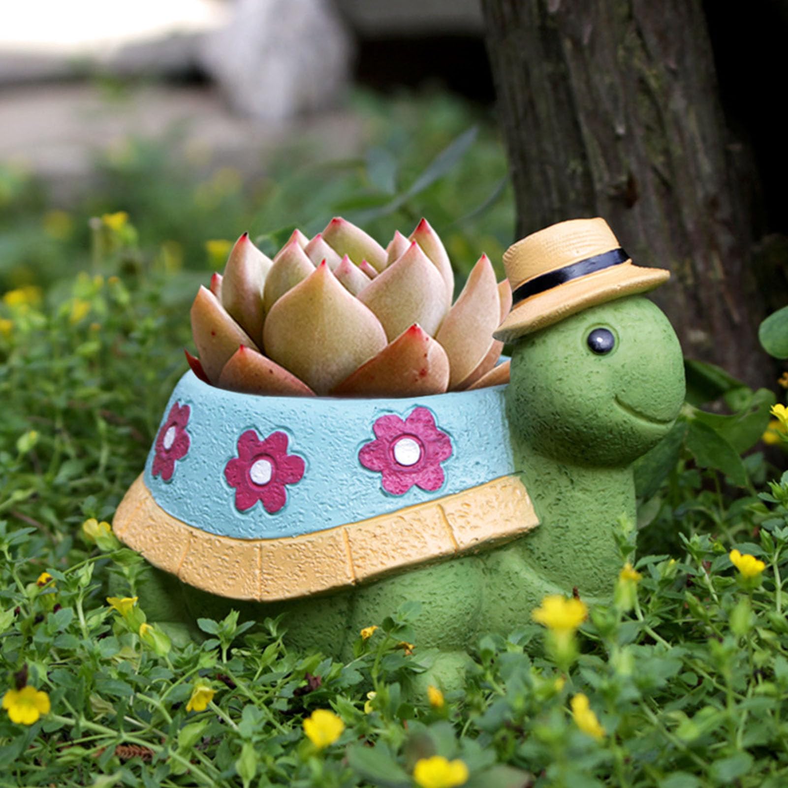 Pot de fleurs décoratif en forme de tortue, mignon, animal, paysage, pot de fleurs en résine, pot succulent pour décoration de jardin, patio extérieur - 2