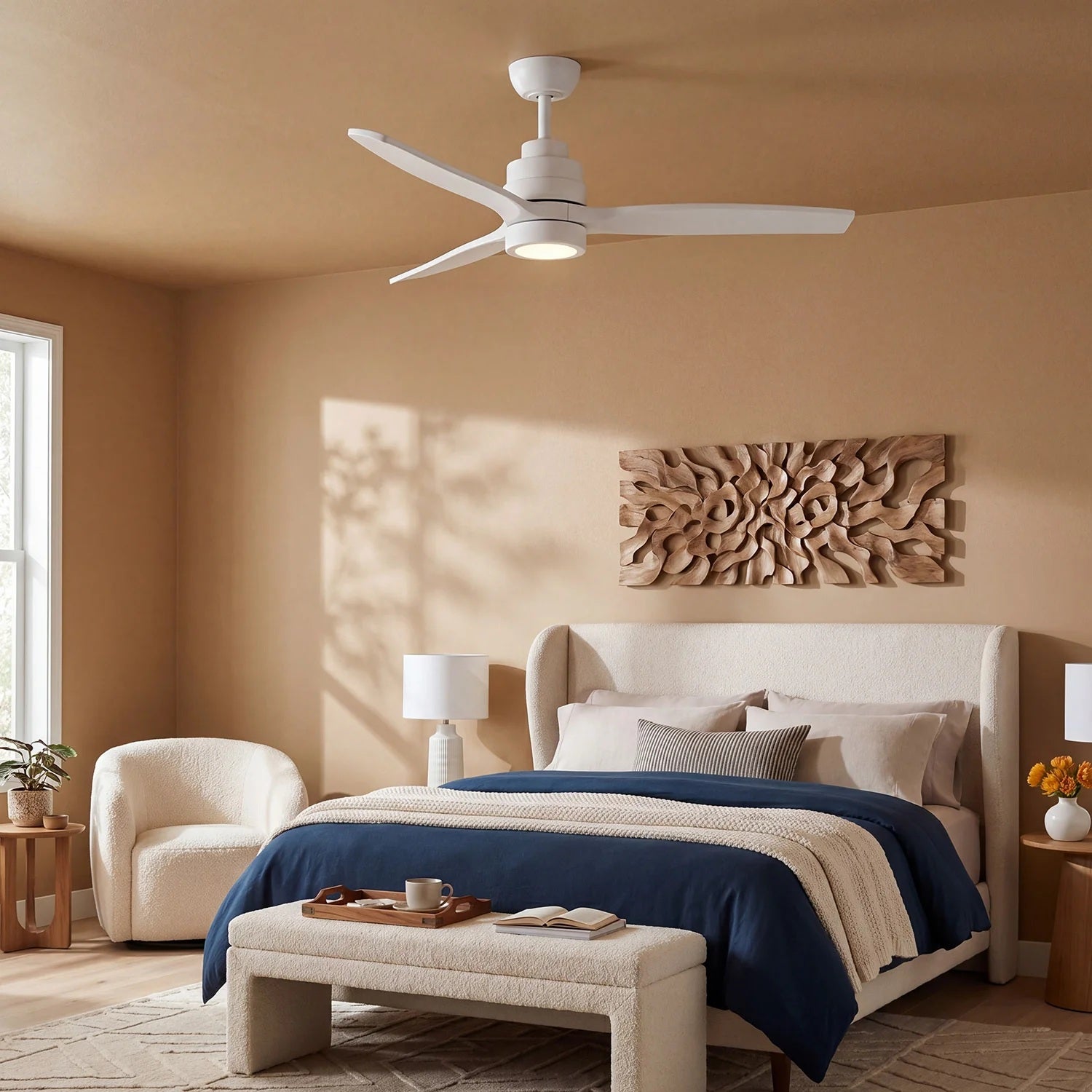 Ventilador de techo con luz LED silencioso DC con mando Parrot Uncle blanco 132 cm invierno-verano 6 velocidades - 8