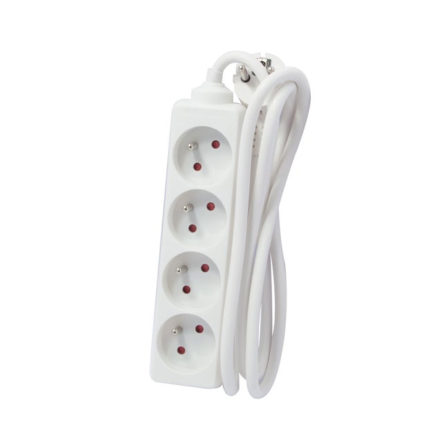 Bloc multiprise 4x16A 3500W câble 5m - blanc - Chacon
