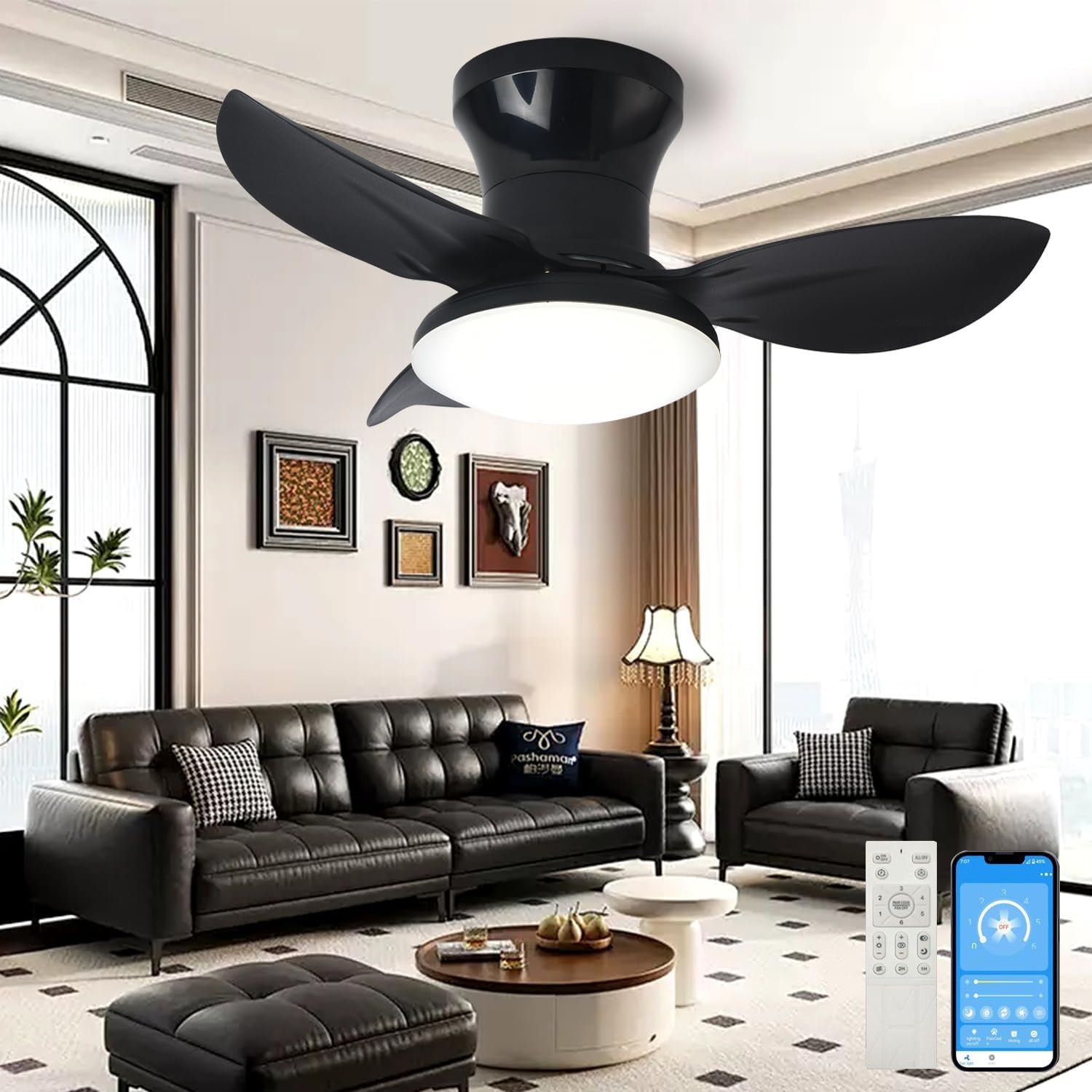 Ventilateur Plafond Avec Lumières Et Télécommande, Lumière Intelligente