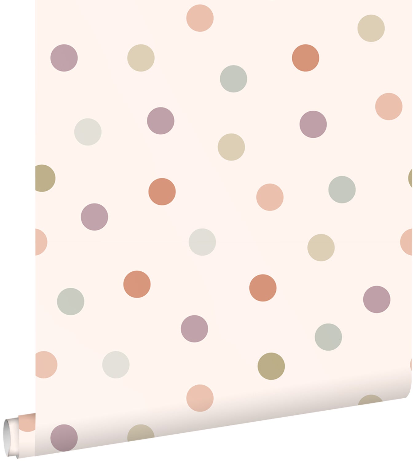 Papel pintado puntos lunares polka dots rosa y multicolor - 50 x 900 cm - estahome