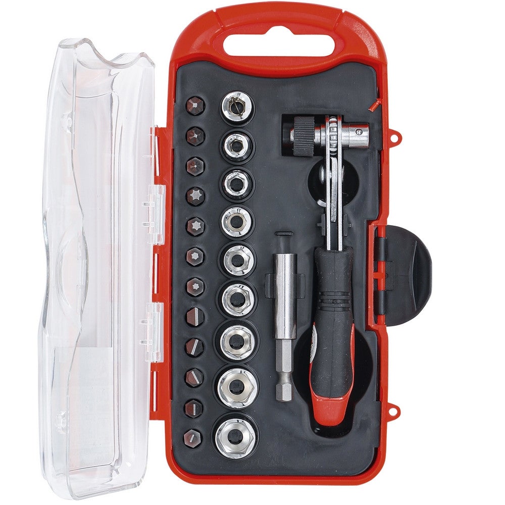 JEU 23 PIECES CLIQUET DOUILLES ET EMBOUTS CARRE 1/4 (6.3) - 2