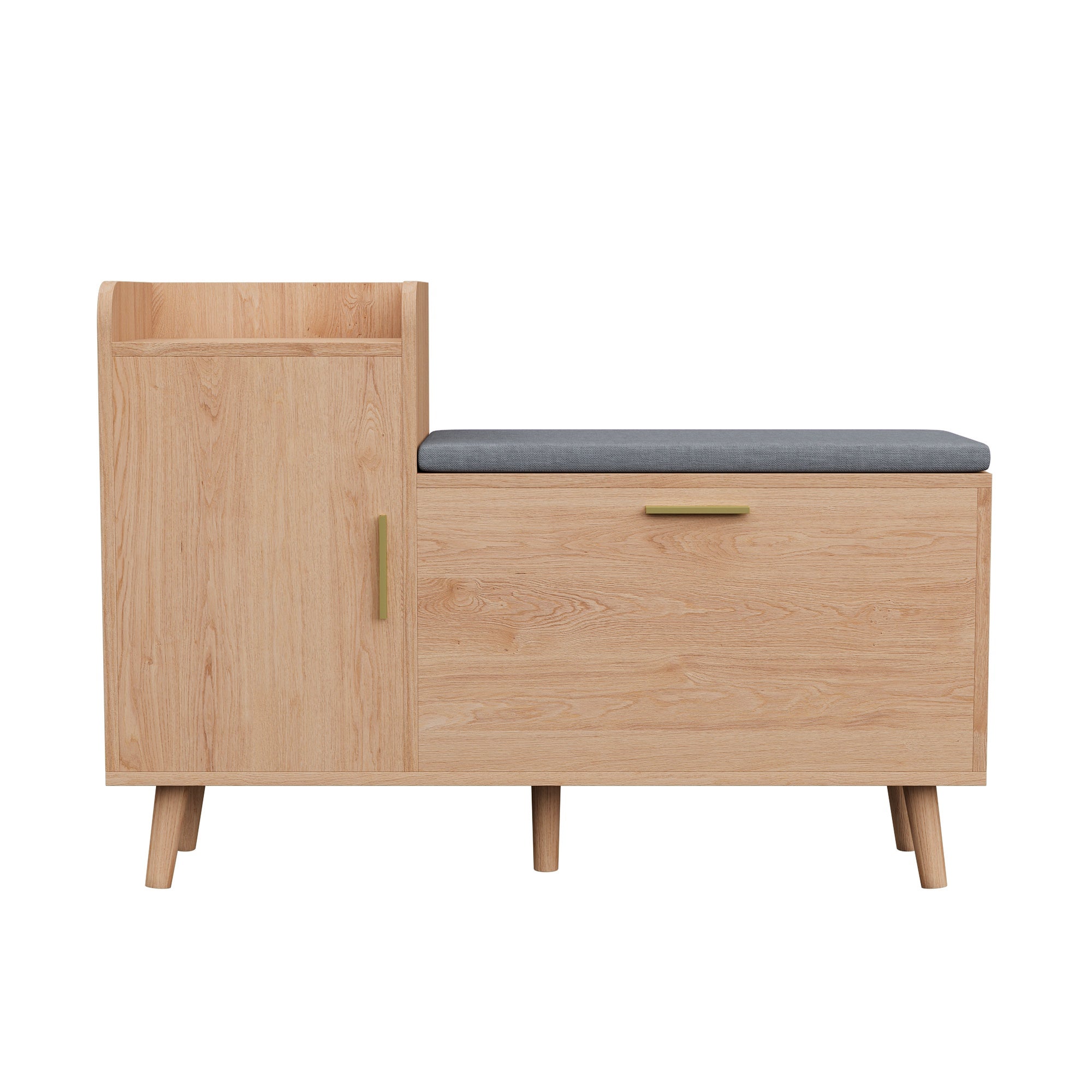 Meuble à Chaussures avec Banc Rembourré, 2 Casiers à Chaussures, Armoire Latérale et Étagère Ouverte - Style Nordique Bois Clair - 5