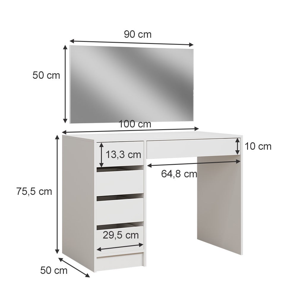 Coiffeuse avec miroir en bois aggloméré stratifié Blanc H. 75.5 x l. 100 x P. 50 cm - 3