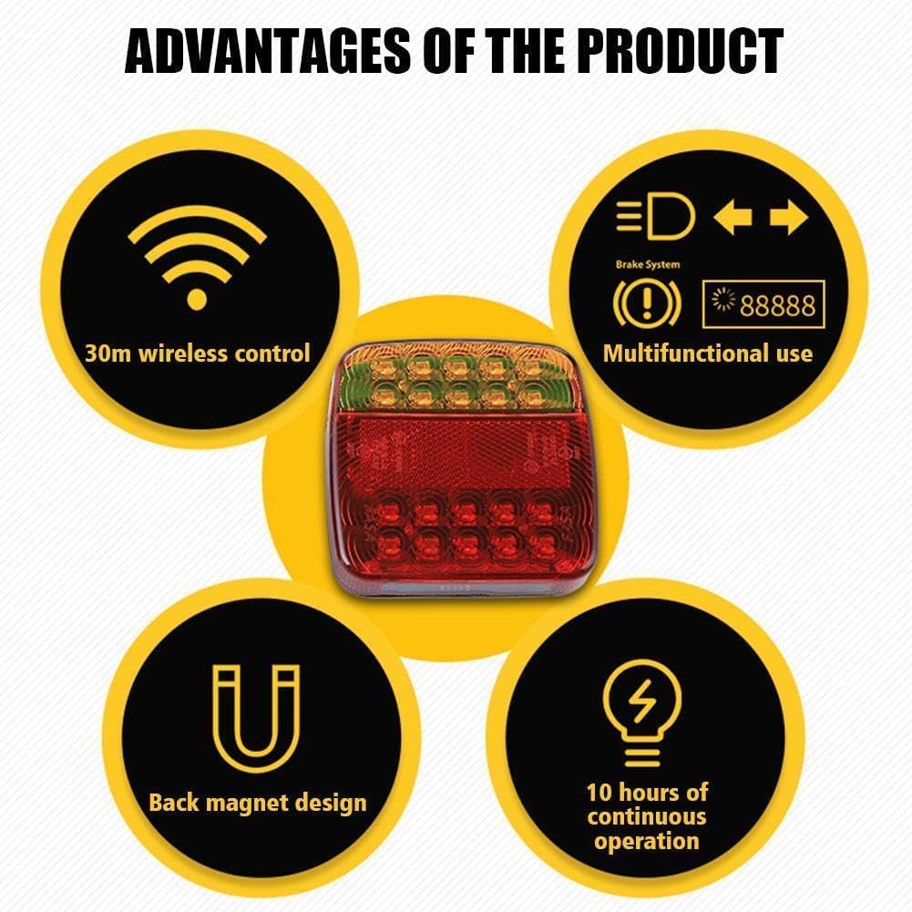 Feux de remorque sans fil, nouveau feu arrière de remorquage magnétique à LED 2025, kit d'éclairage de remorque à LED sans fil, kit - 4