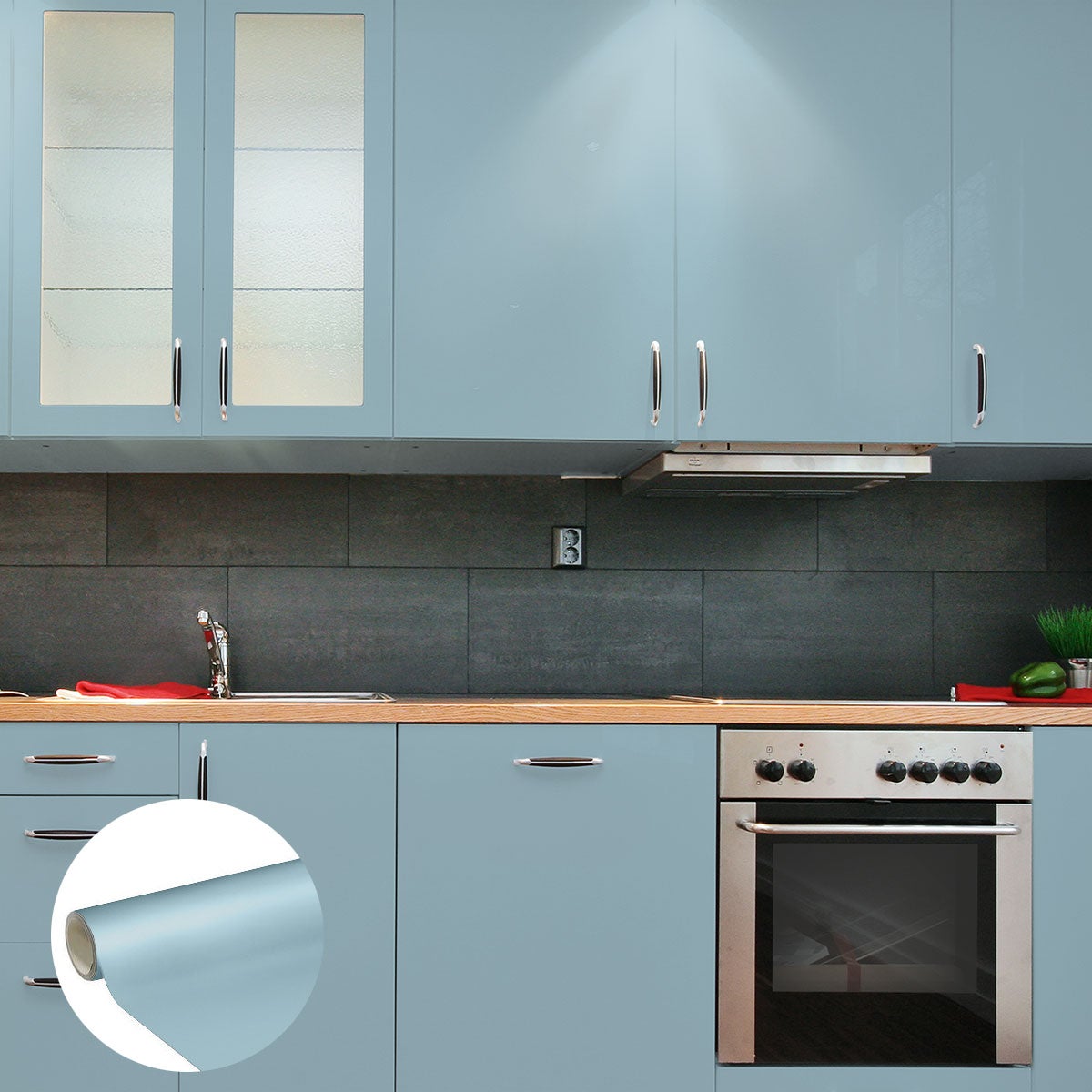 Rouleau adhésif Imperméable Vinyle au Mètre - Sticker Lavable Cuisine Meuble Armoire Porte - 60cmx2m - Bleu poudre - 7