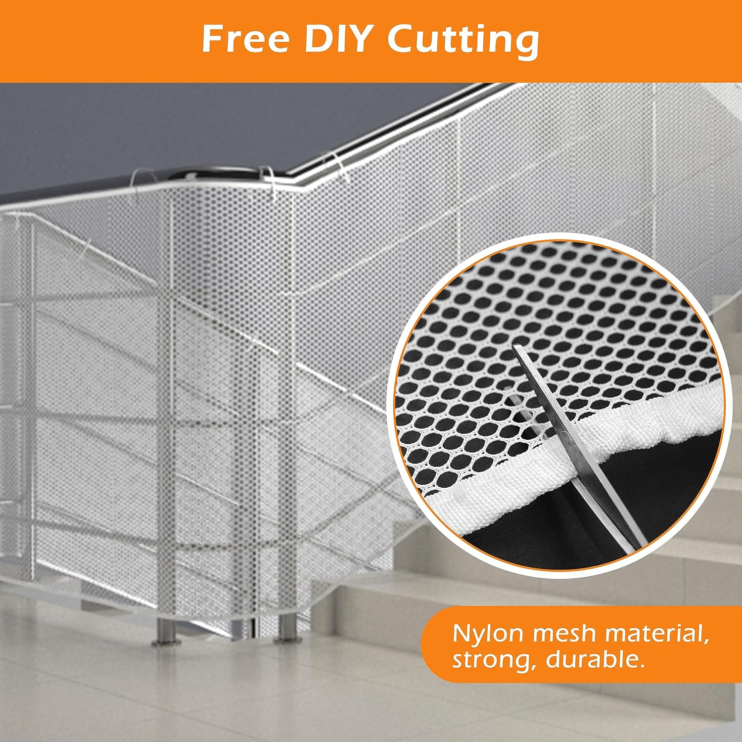 Red de seguridad para bebés, anticaídas, para escaleras, barandillas y vallas de balcones, resistente y ajustable, 3 x 0,9 metros. - 5