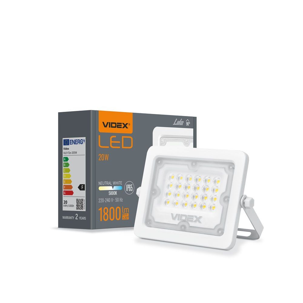 Naświetlacz LED biały LED 20W 5000K 1800lm IP65 wym: 10,3 x 12,7 x 1,9 cm aluminium Videx