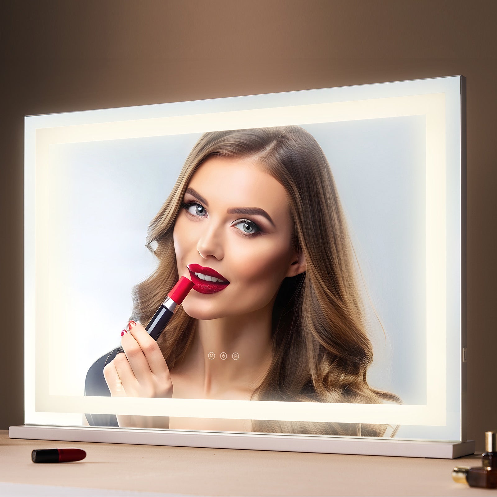 Miroir de Maquillage Hollywood,VEVOR 3 Modes Couleur,Lumière LED Studio Cosmétique,Miroir Grossissant 5X,Port USB,Contrôle Tactile,Support - 8