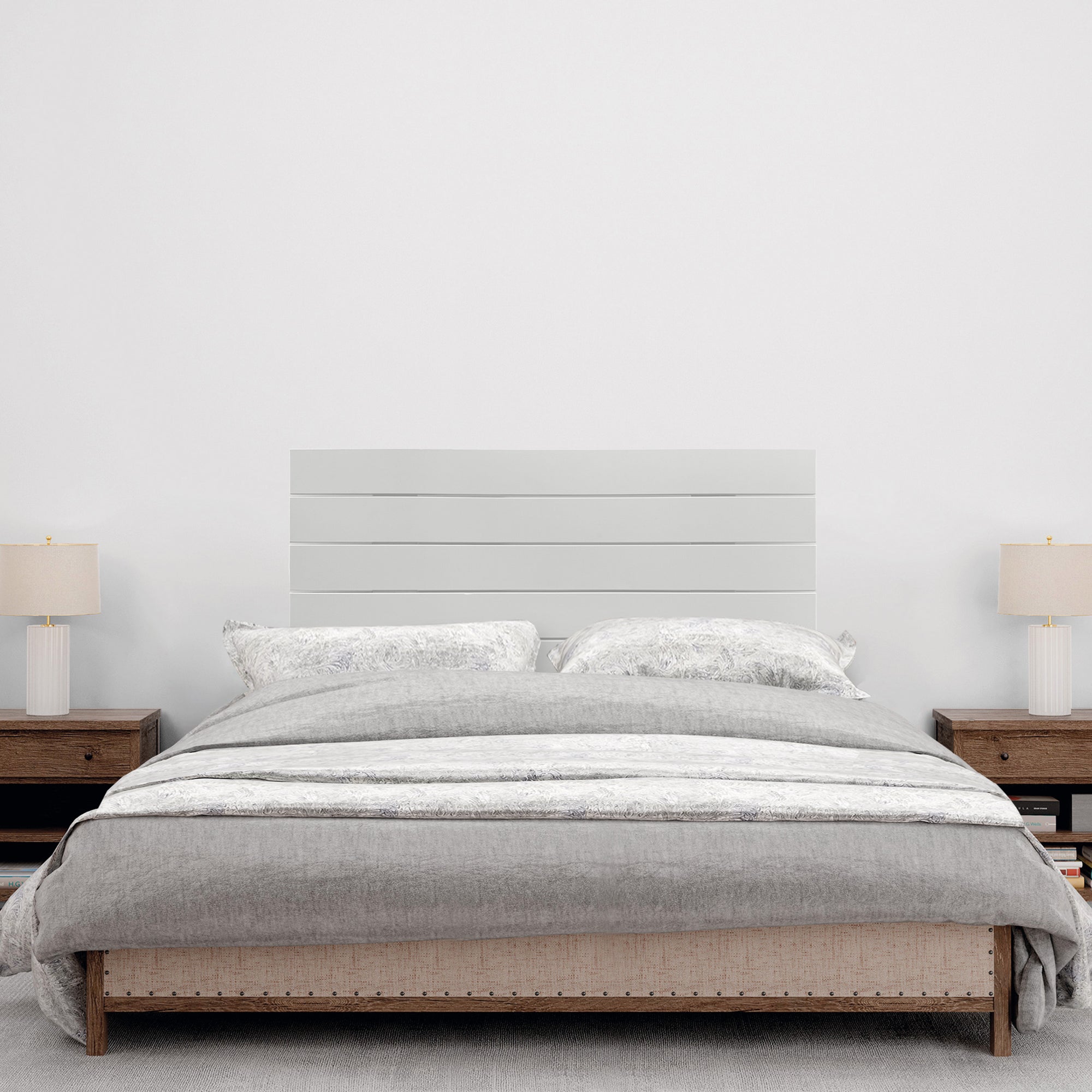 DHOME Cabecero de Madera reciclada DM Estilo Palet Horizontal Cama Palets Herrajes incluidos (105cm, Blanco Sólido) - 4