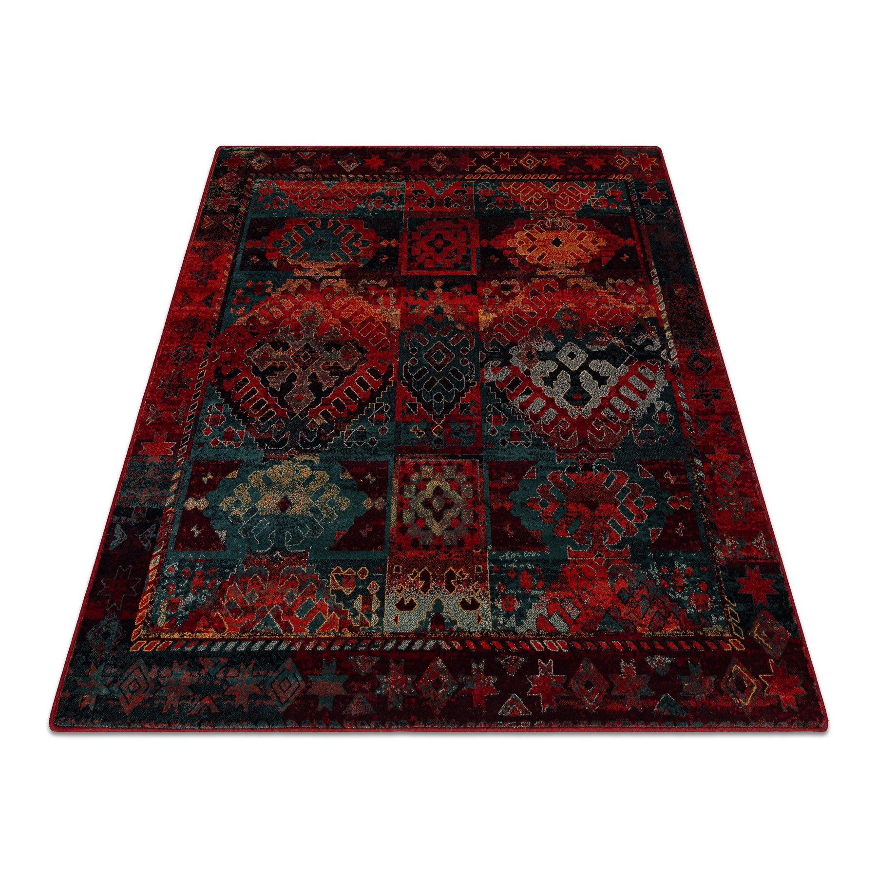 Dywan wełniany OMEGA AVAR Kwadrat Ramka, romby, orientalny - rubin 200x200 cm