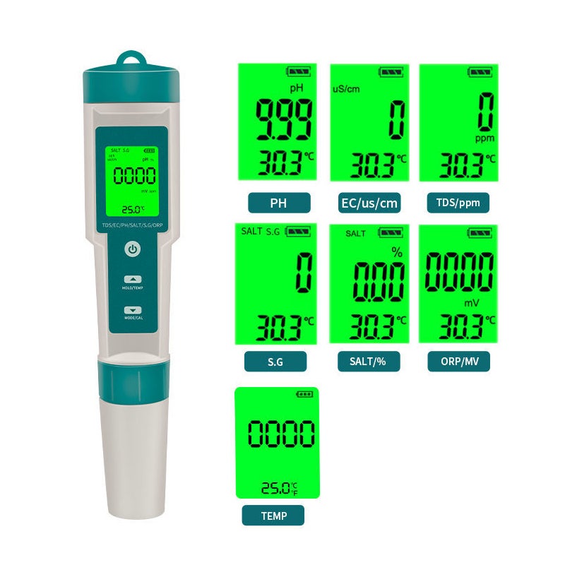 Stylo de test de qualité de l'eau multifonctionnel sept en un, blanc et vert (rétroéclairage, avec batterie) - 7