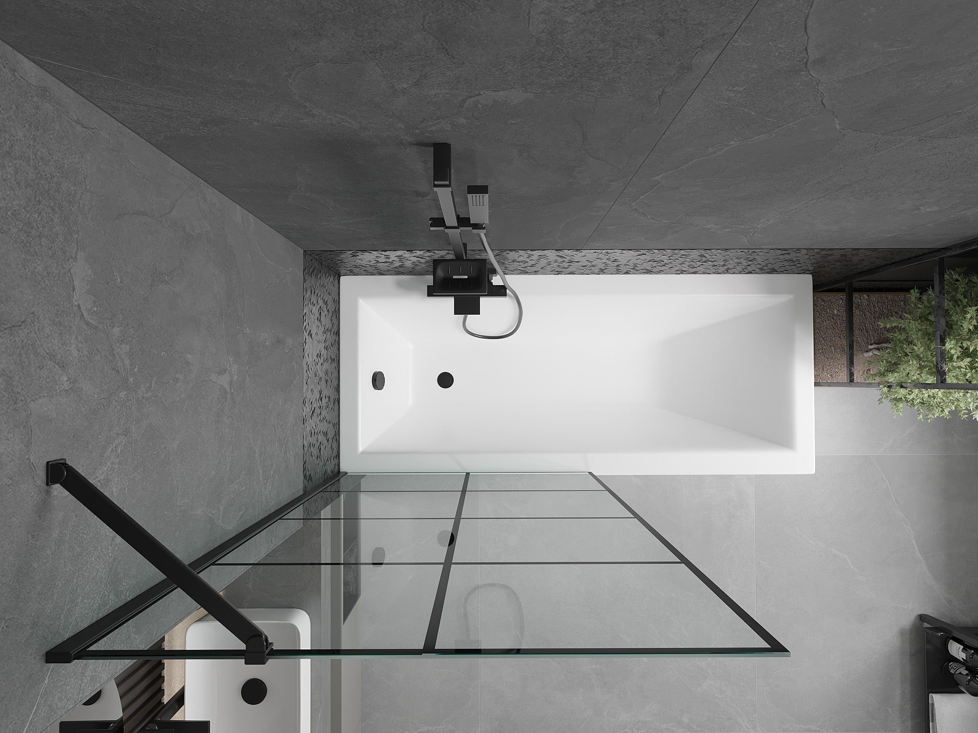 Mexen Cubik bañera rectangular 150 x 70 cm con panel lateral y mampara de 1 hoja 90 cm, diseño negro - 550315070X9509007077 - 4