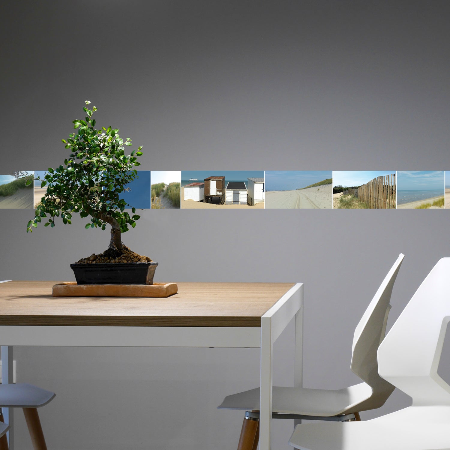 Frise décorative adhésive, au bord de la mer, dunes, mouettes et cabines de plage en bois, 10 cm X 300 cm - 5