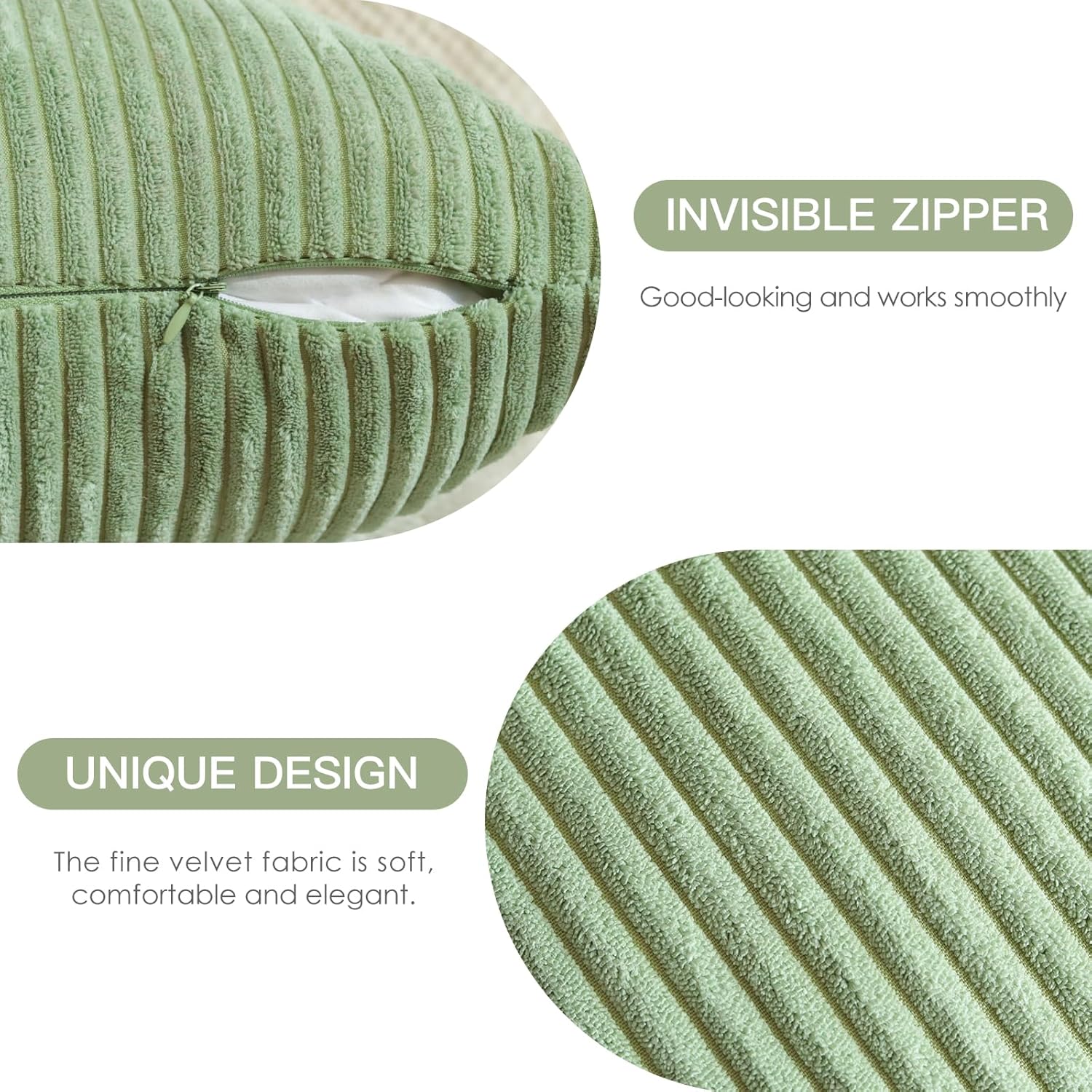 Lot de 2 Housses de coussin, velours côtelé, décoratives, pour canapé/canapé/salon, 50 x 50 cm, vert haricot - 3