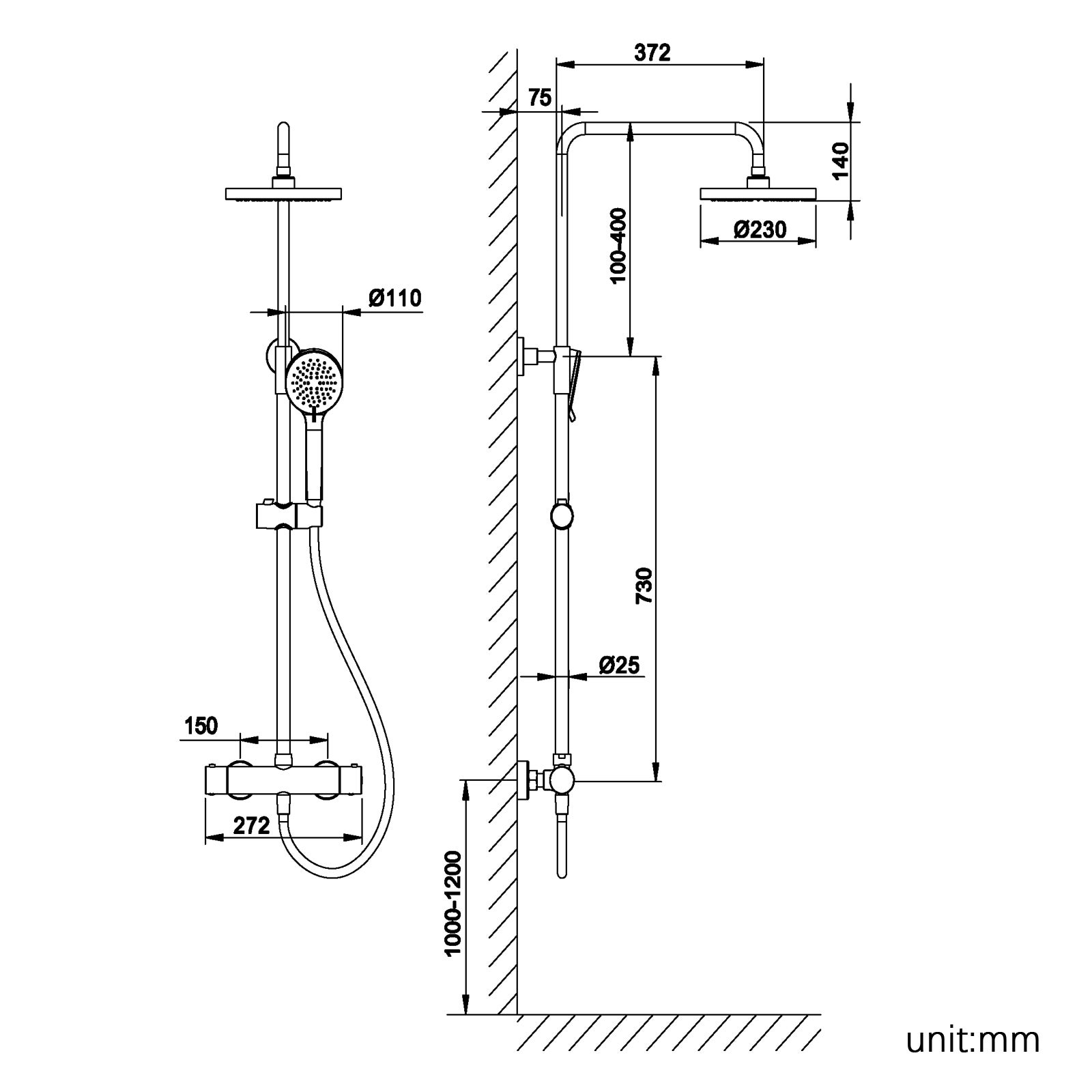 Colonne de douche thermostatique, Cecipa max Pomme 230mm+Douchette 2 jets, Noir,EU Modèle - 2