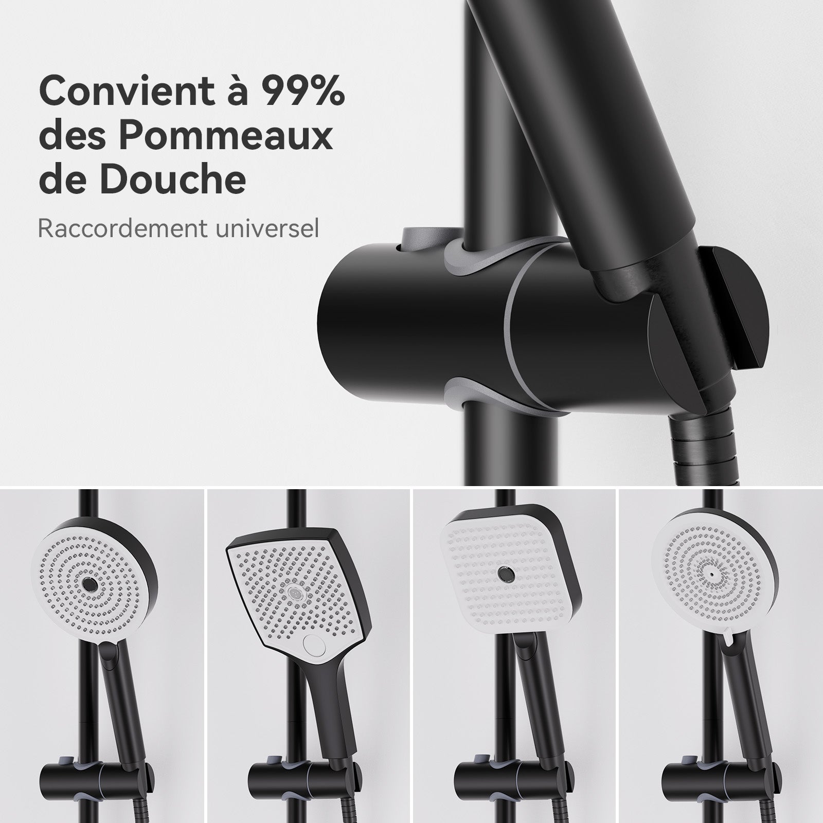 Barre de Douche 65cm,Barre Douche,Support de Douche 0 à 57cm,avec Support pommeau de Douche,Barre de Douche de Remplacement,Noir - 3