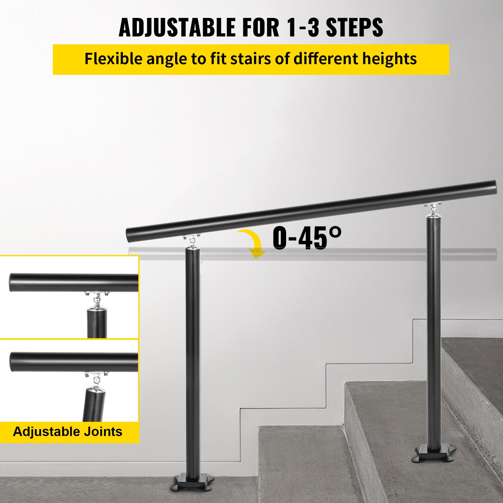 Kit Rampe d’Escalier Noir en Aluminium/Fer,VEVOR Garde-Corps Extérieur pour Terrasse ou Construction,Main Courante Balustrade Robuste - 3