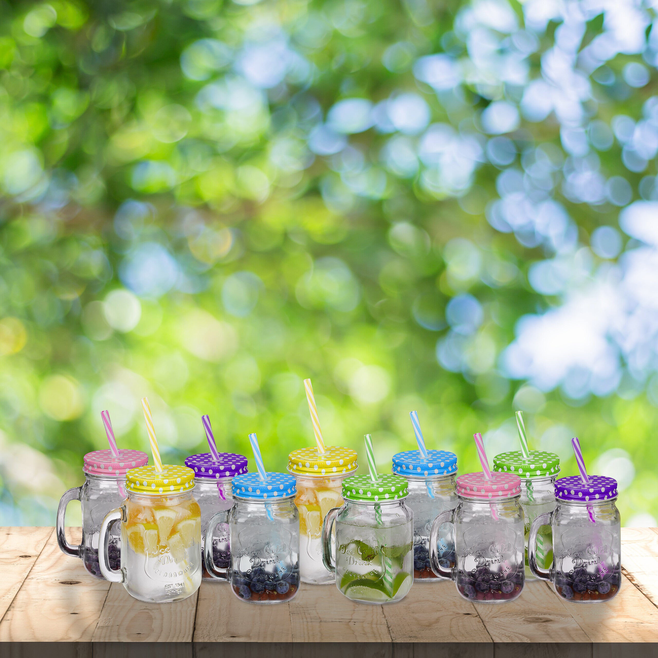 Set 10 Tazze Con Coperchio E Cannuccia - Per Party, 500 Ml, Colorate