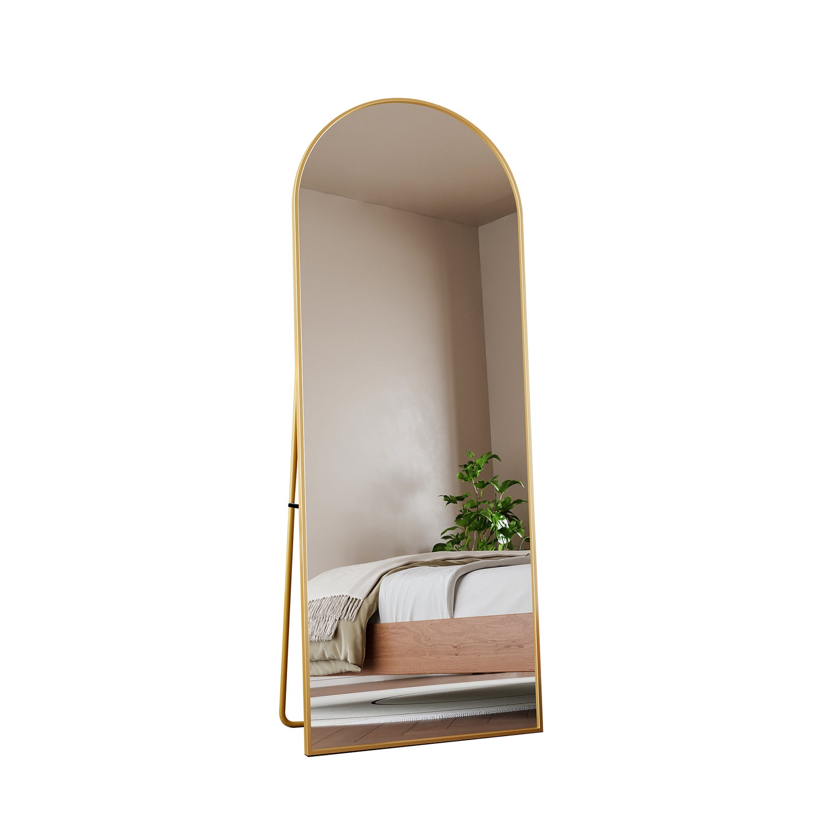 Miroir sur Pied 162x53cm, Miroir Pleine Longueur Arqué avec Cadre en Aluminium, Miroir Mural avec Support pour Chambre, Salon et Dressing, Doré - 8
