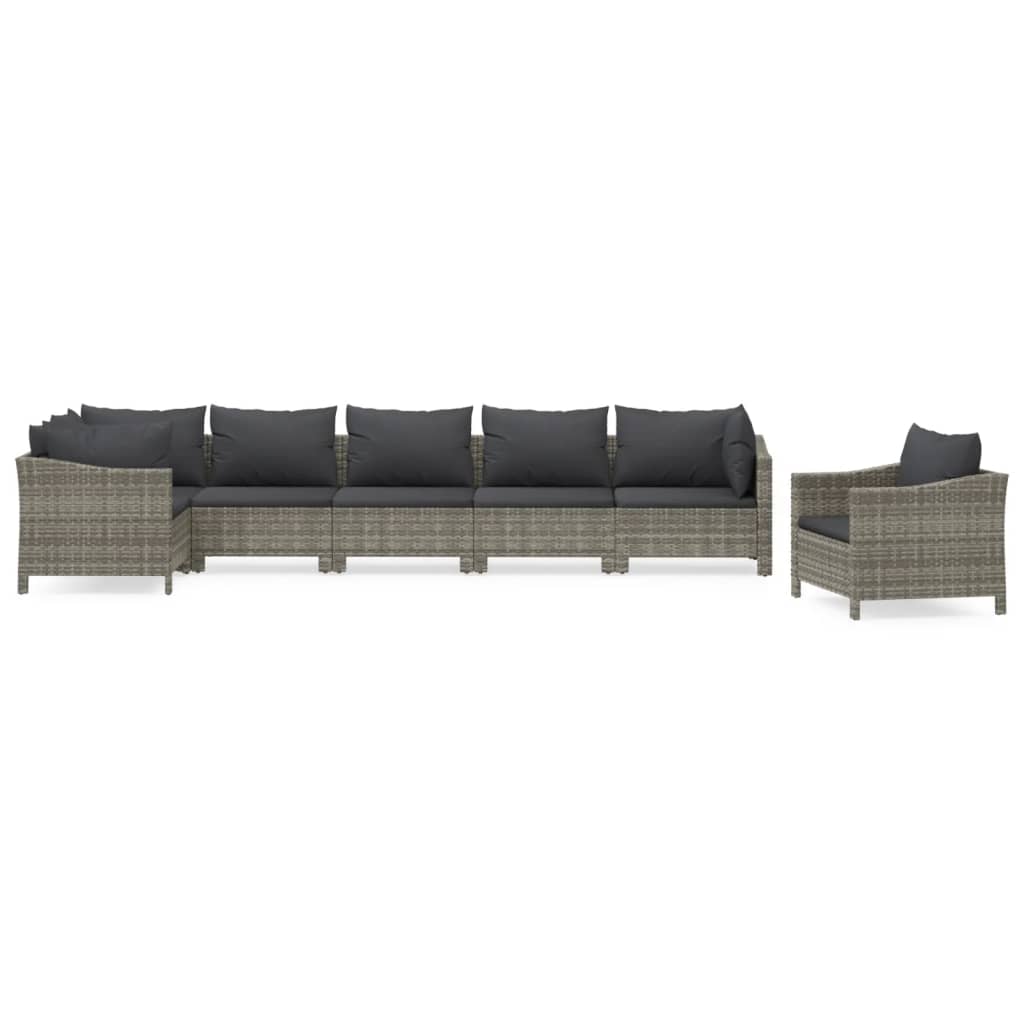The Living Store - Salon de jardin 7 pcs avec coussins Gris Résine tressée - 2
