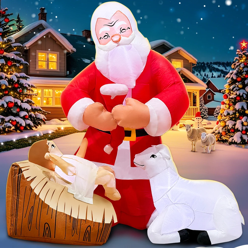 Danxilu Père Noël Gonflable 1,83m Avec Sac Cadeau Et LED - Décoration Extérieure Noël Jardin
