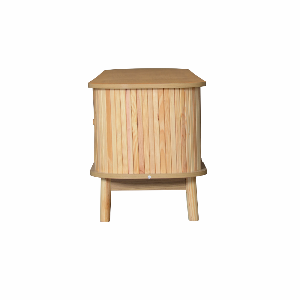 Mebel pod telewizor z litego drewna naturalnego z drzwiami i szufladami z rattanu – elegancki rustykalny design i praktyczne przechowywanie - 9