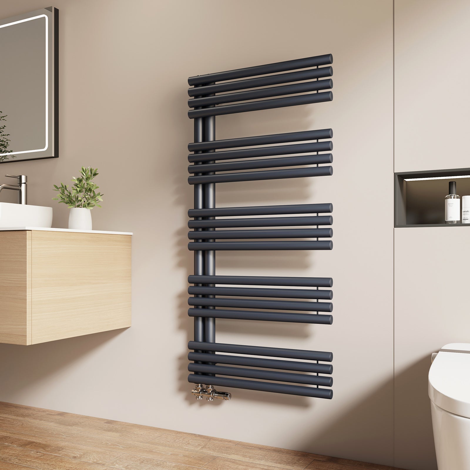 EMKE Grzejnik Łazienkowy 776W, 126,5x60 cm, 6 bar, do 5 m² – Antracytowy