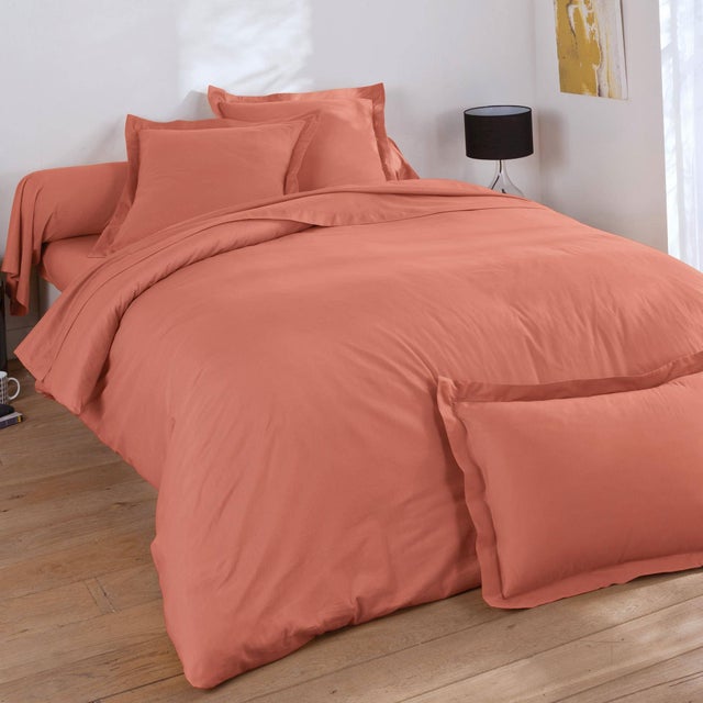 Drap-housse COTON UNI LAURÉAT 80x200x28 orange poterie en coton