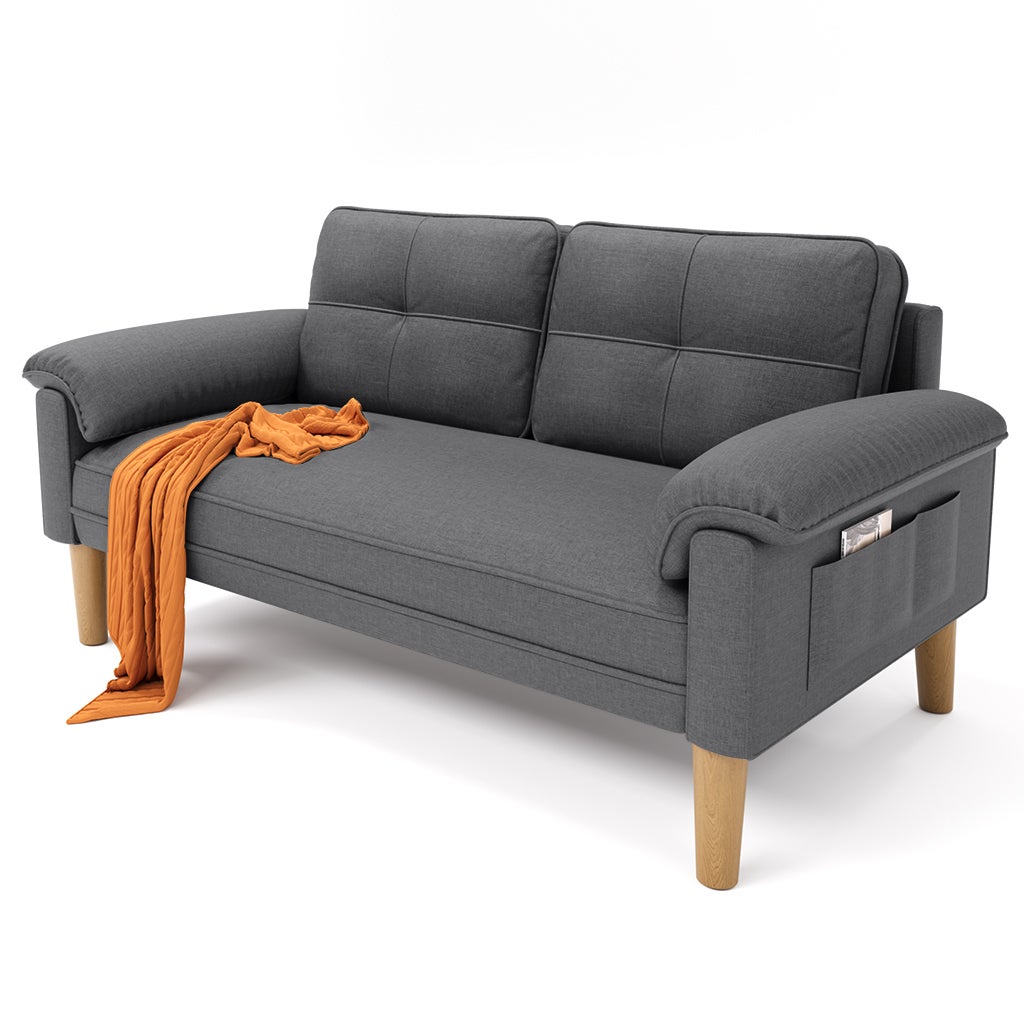 Canapé 2 places Gris Foncé en tissu,design scandinave,assise confortable,pieds en bois,pour salon et petit espace,145 x 77 x 77 cm - 2