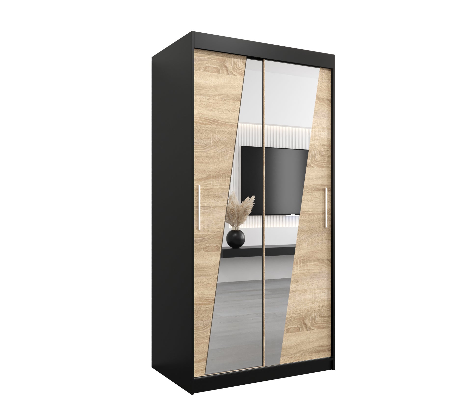 Szafa przesuwna garderoba RHOMB 100 x 62 x 200 cm Czarny + Sonoma - Abiks Meble