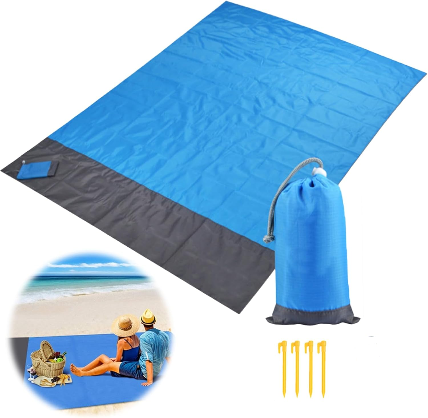 Koc plażowy, mata piknikowa, odpowiednia na plażę, kemping, wędrówki, piknik, niebieska (200*210 cm).