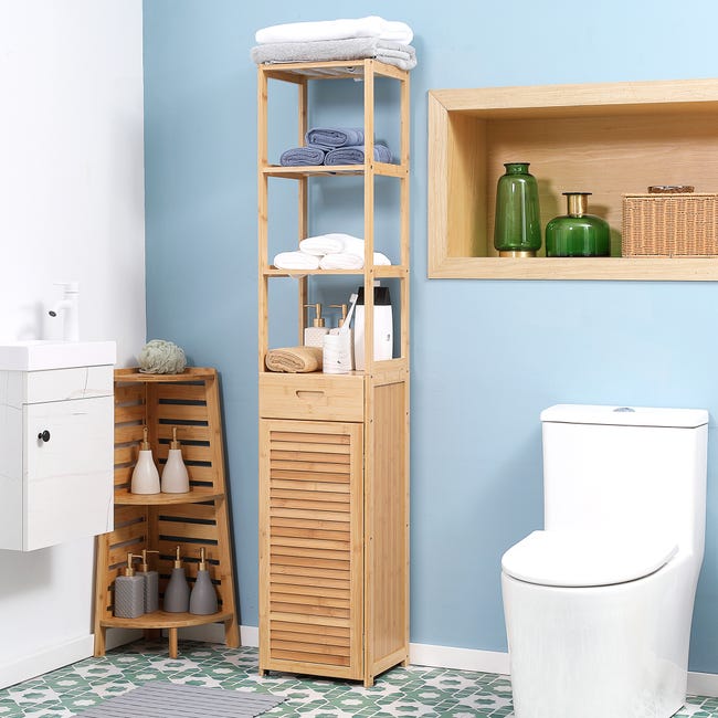 Mobile da bagno con 3 ripiani in bambù e metallo nero Willow | Maisons Mobile da bagno con 3 ripiani in bambù e metallo nero Willow | Maisons