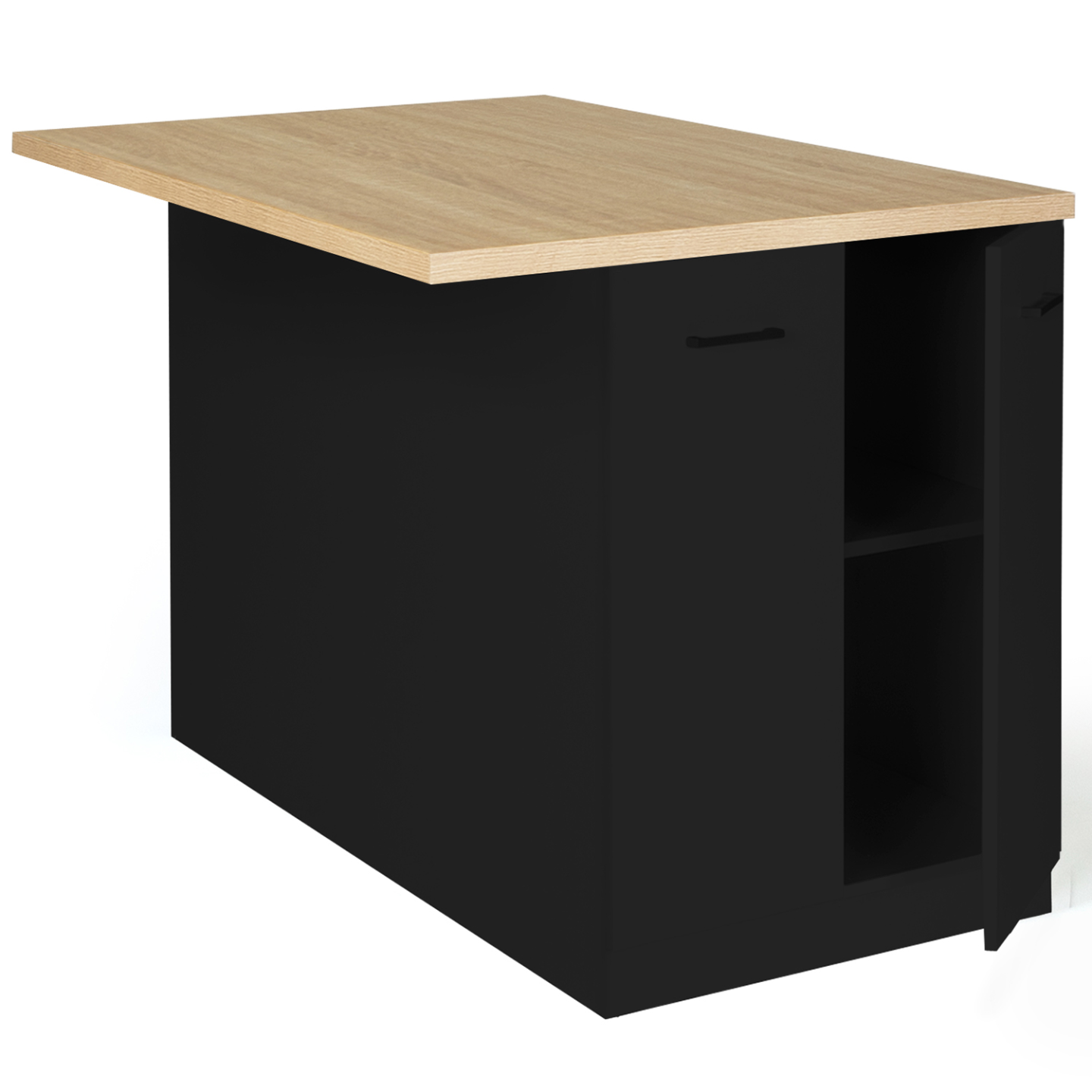 Ilot central IVO 120 cm bois noir avec plan de travail façon hêtre - 5