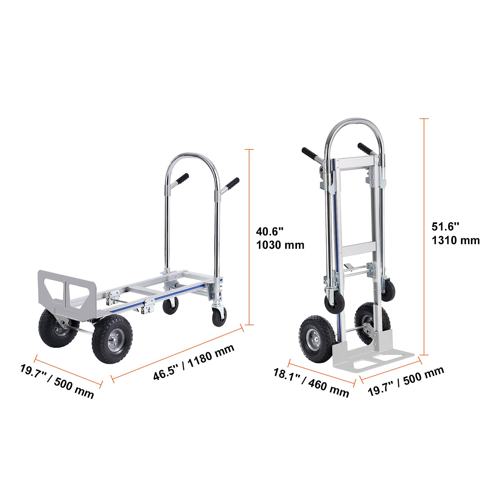 Chariot Pliable Aluminium 2-en-1 SucceBuy, Capacité 363 kg, Diable de Transport avec Roues Antidérapantes, Plate-forme pour Entrepôt & Domicile - 2